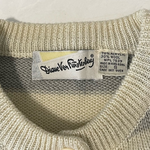 Vintage Diane Von Furstenberg Size Small Blue White Striped Wool Blend Sweater - Picture 4 of 5